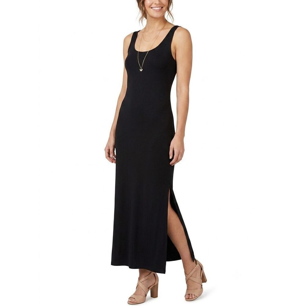 Gentle Fawn Black Maxi Dress XS Scoop Neck Side Slit Lined Rayon Spandex